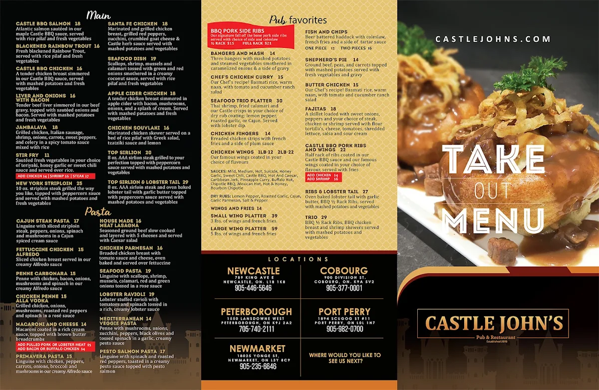 Menu, Castle John's Peterborough