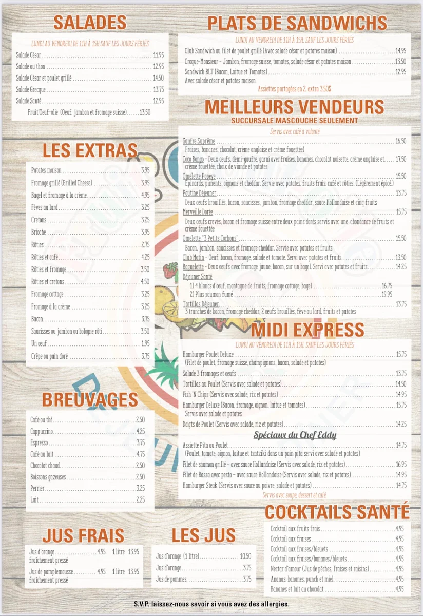 Menu, Fruit Oeufolie Mascouche