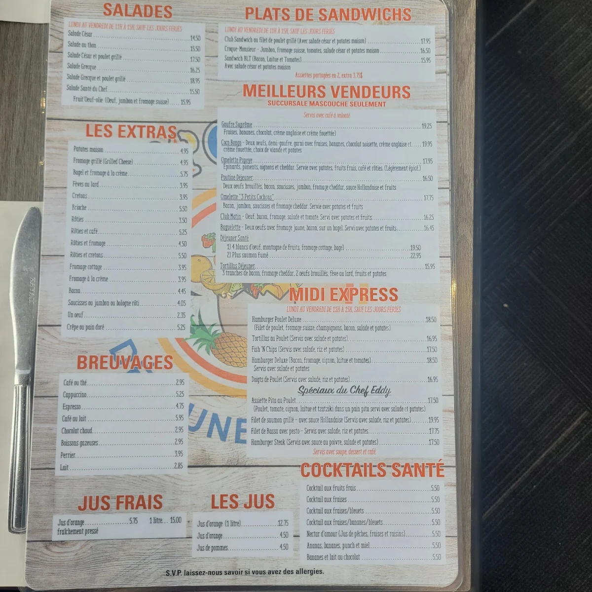 Menu, Fruit Oeufolie Mascouche