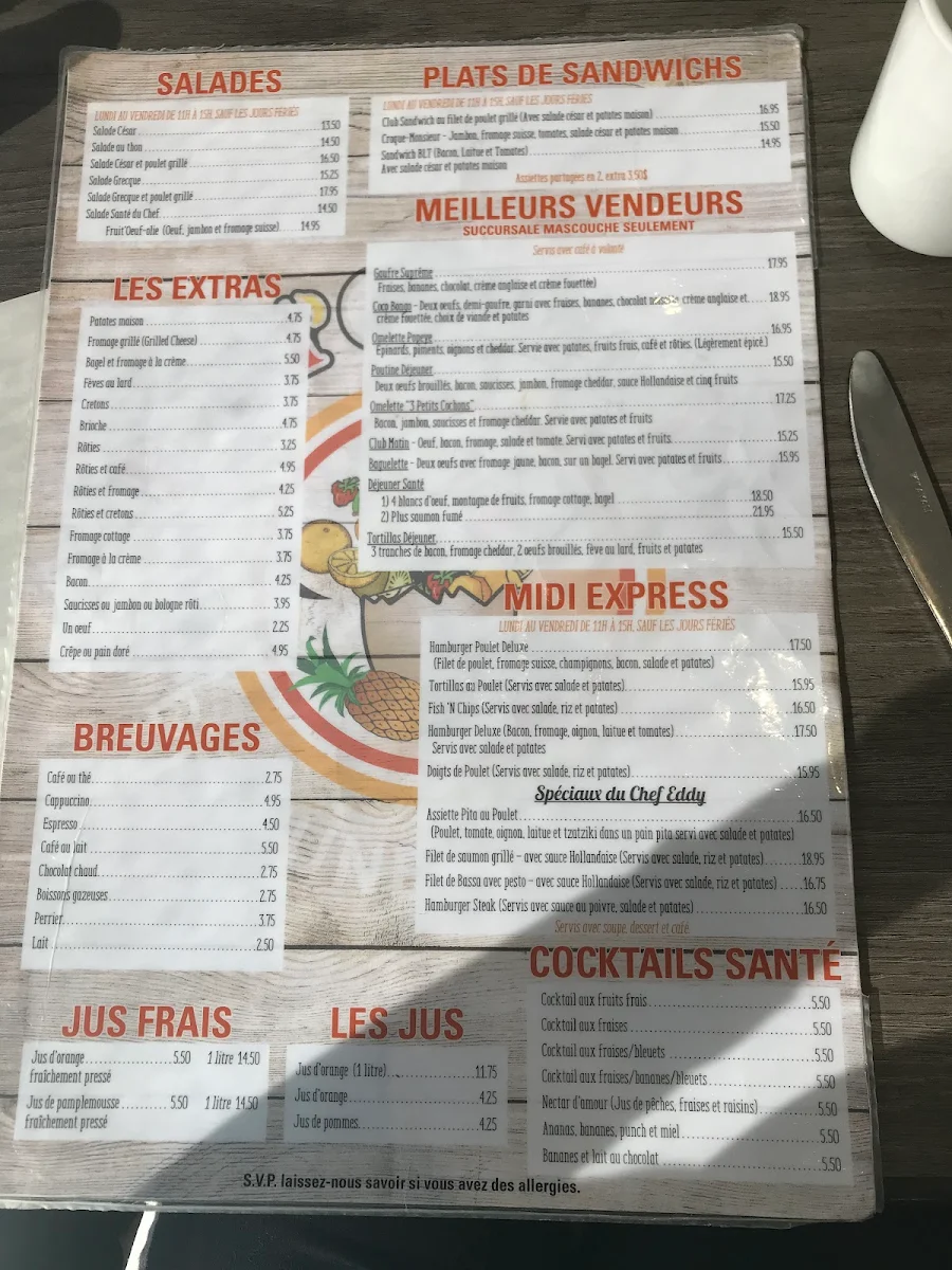 Menu, Fruit Oeufolie Mascouche