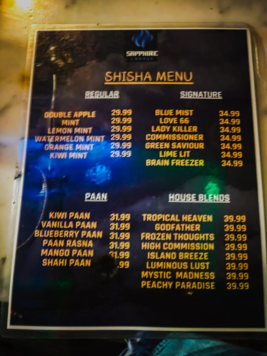 Menu, Sapphire Lounge