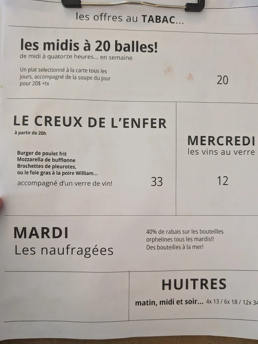 Menu, Tabac Villeray