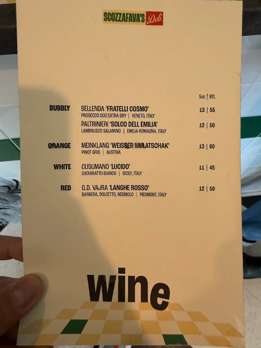 Menu, Scozzafava's Deli