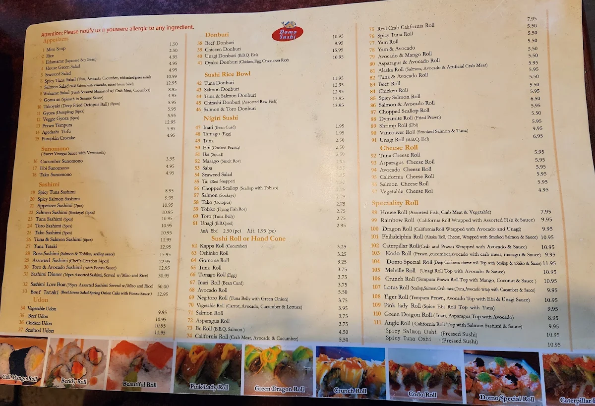 Menu, Domo Sushi(Order from our website&SAVE MORE)