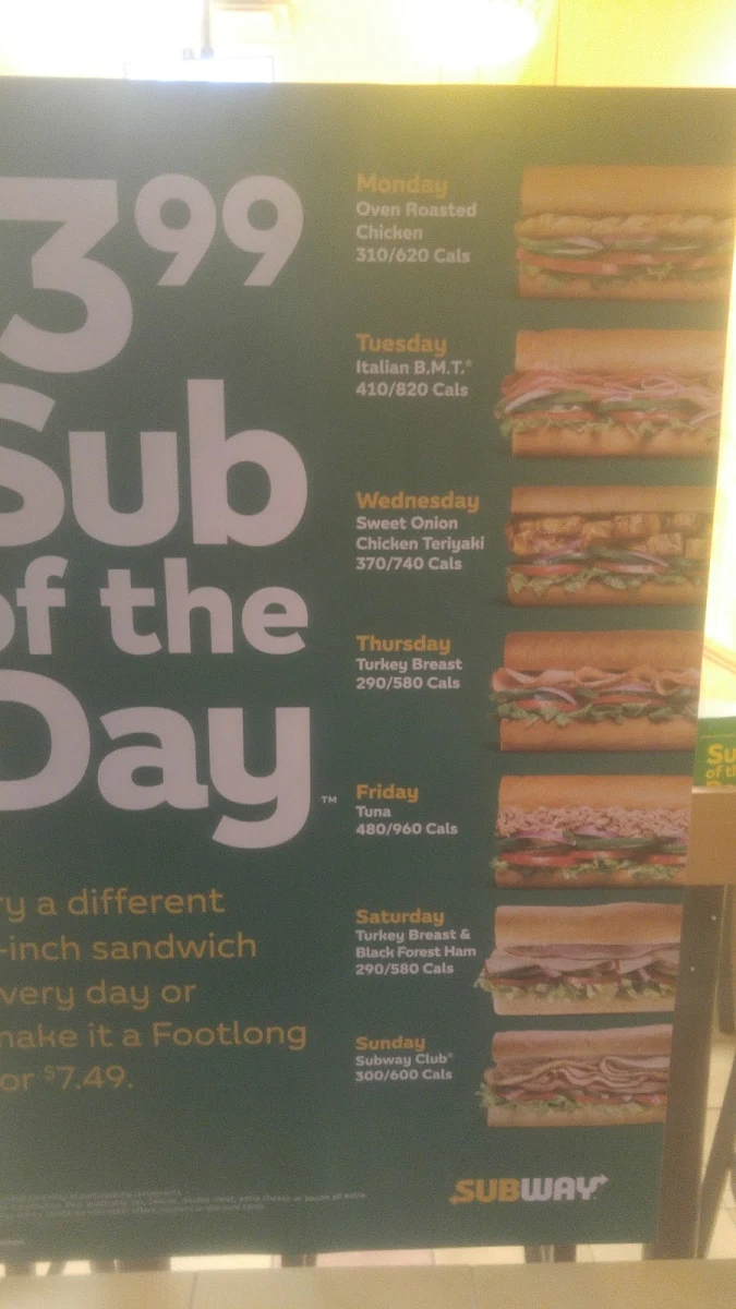Menu, Subway
