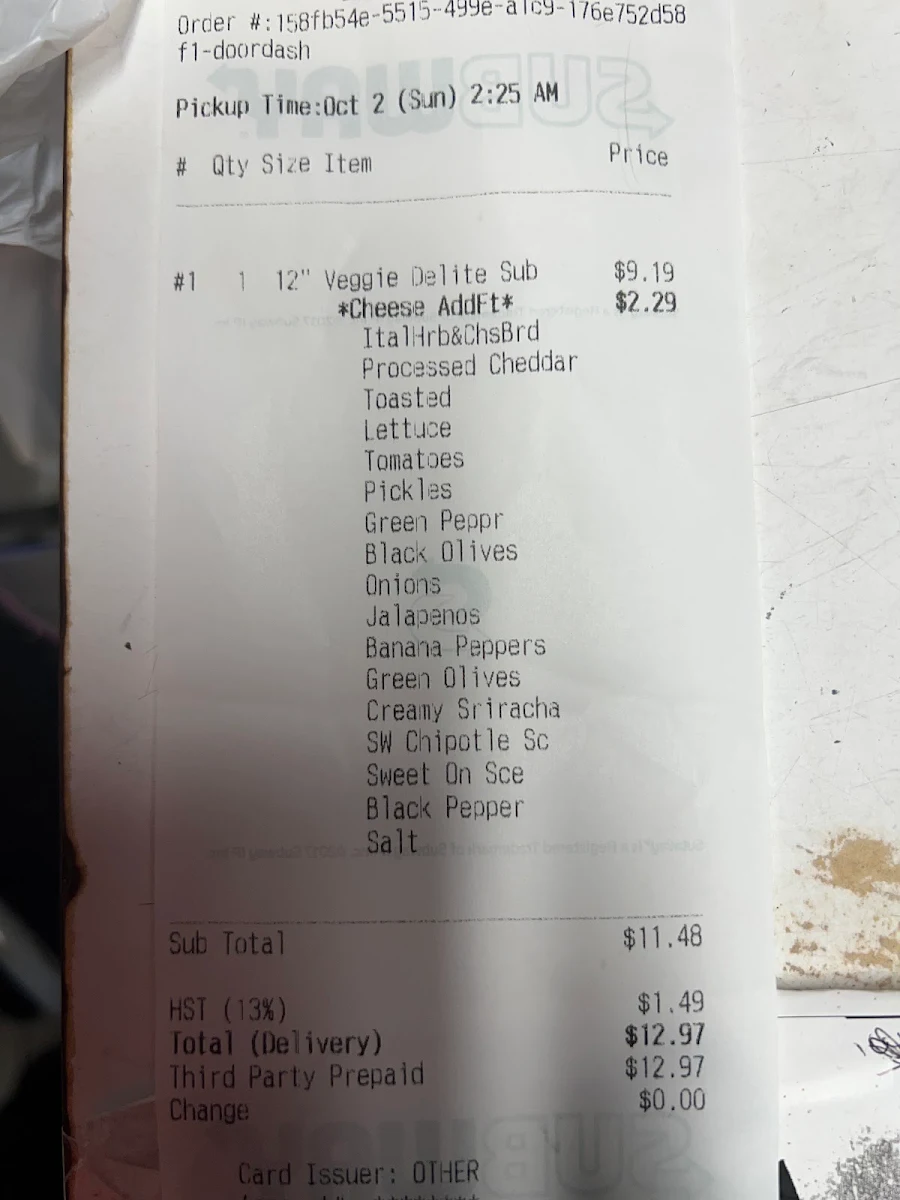 Menu, Subway