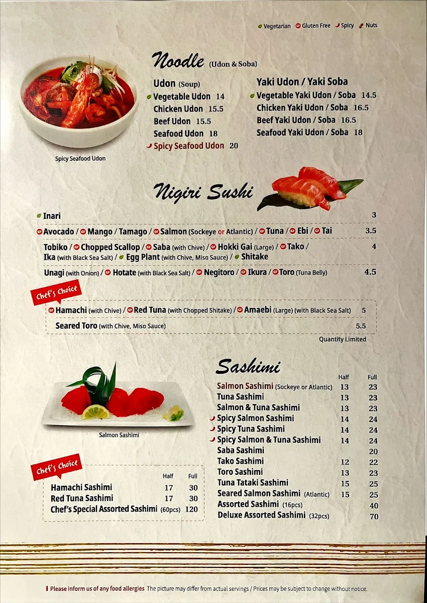 Menu, Arigato Sushi