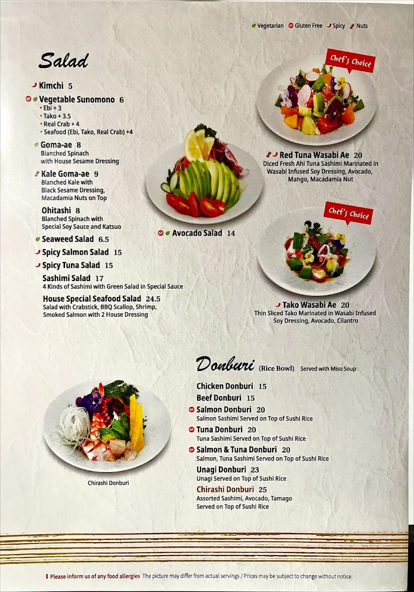 Menu, Arigato Sushi