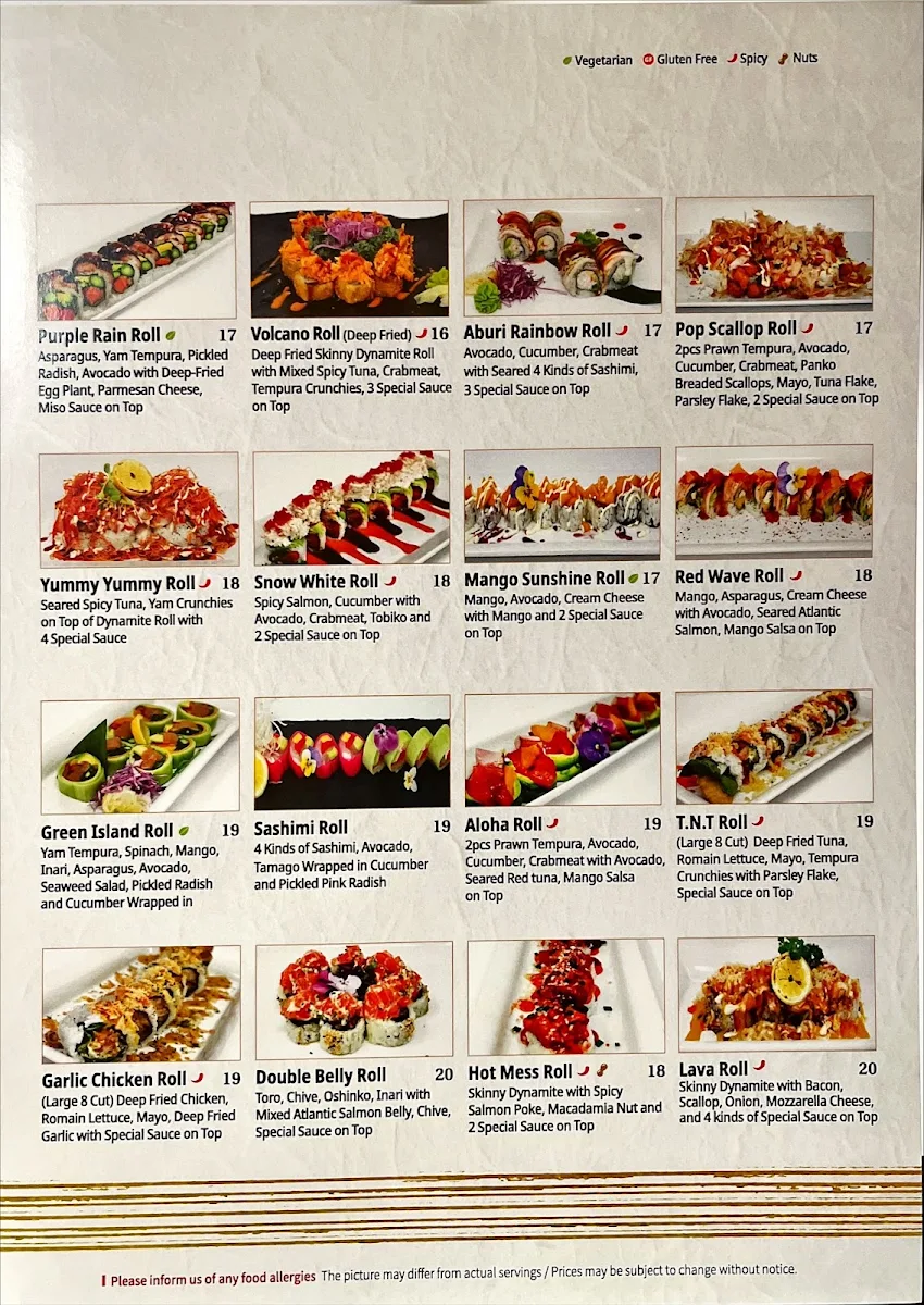 Menu, Arigato Sushi