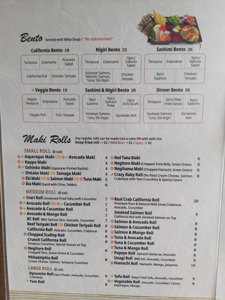 Menu, Arigato Sushi