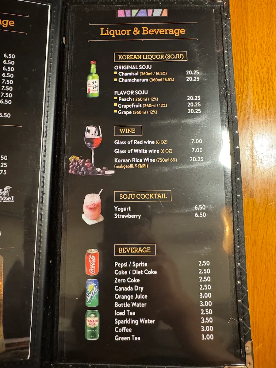 Menu, JUMAK KOREAN KITCHEN AND PUB