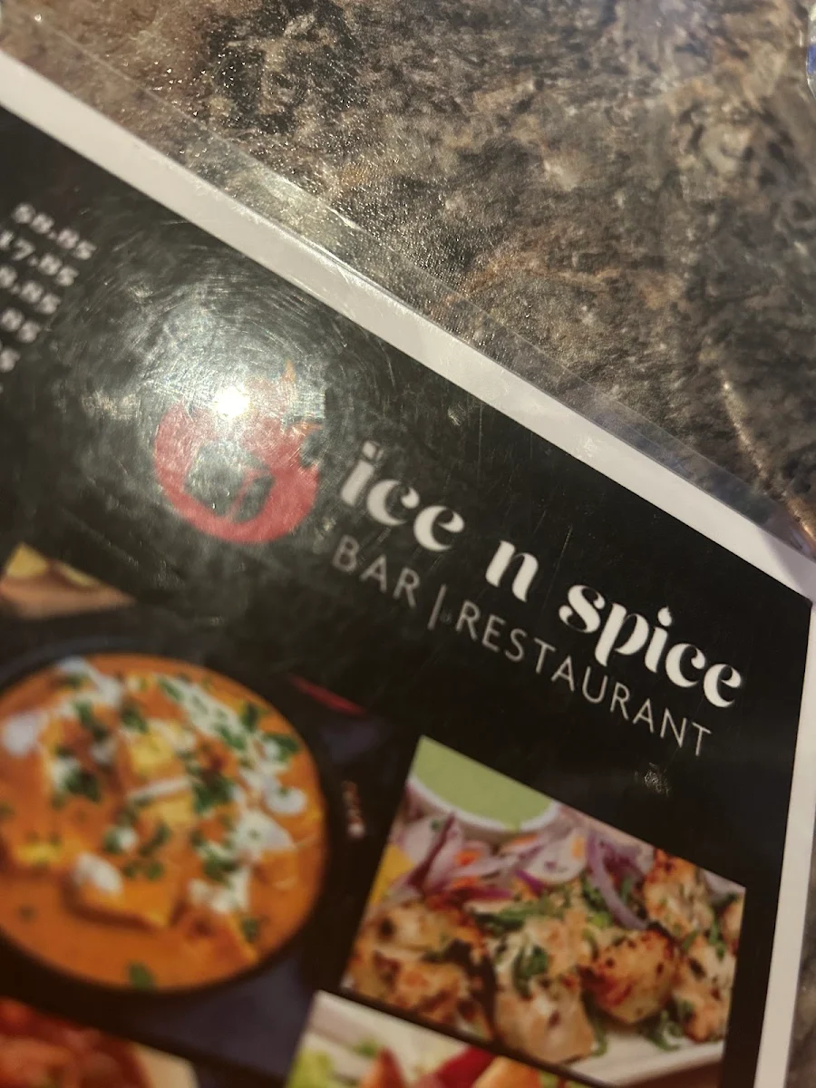 Menu, ICE AND SPICE INDIAN RESTAURANT