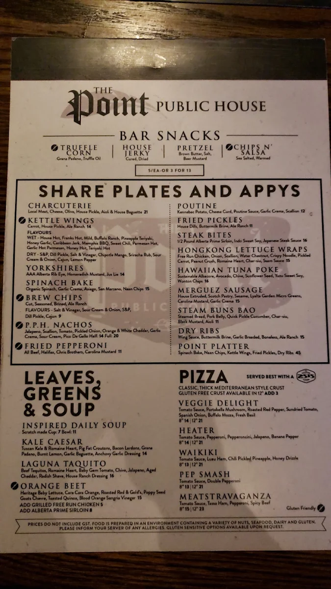 Menu, The Point Public House