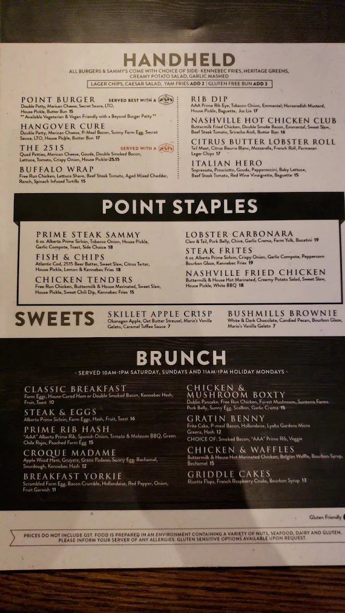 Menu, The Point Public House