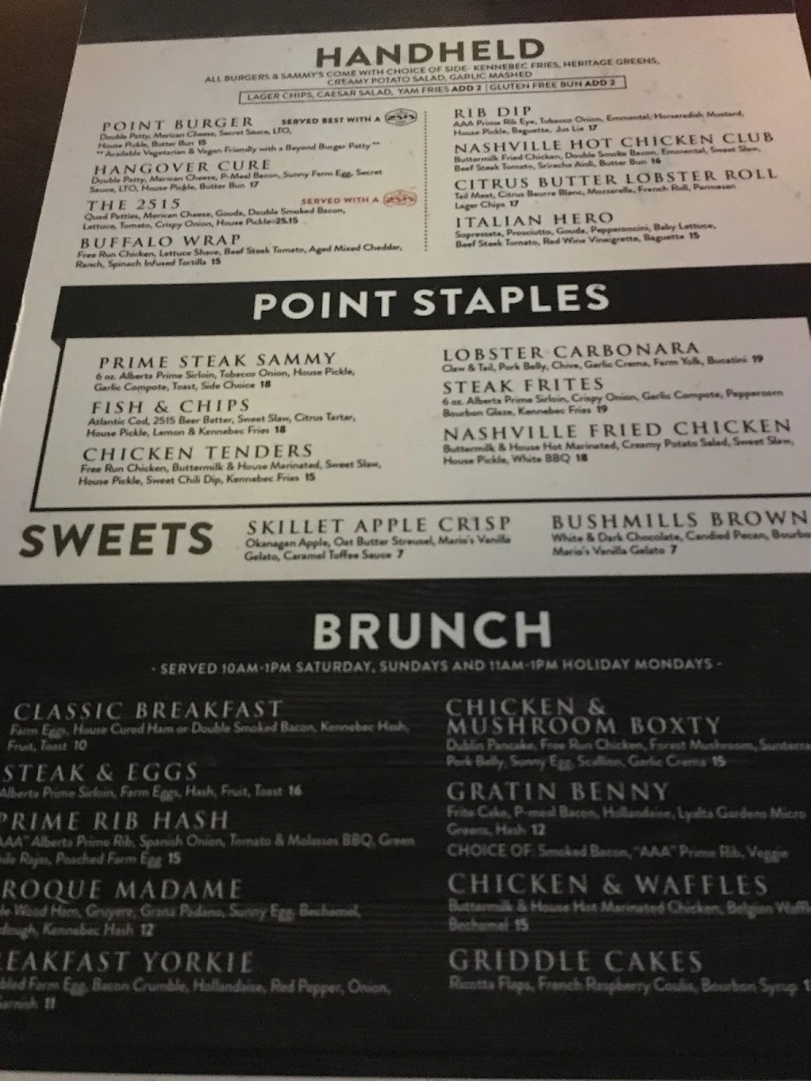 Menu, The Point Public House