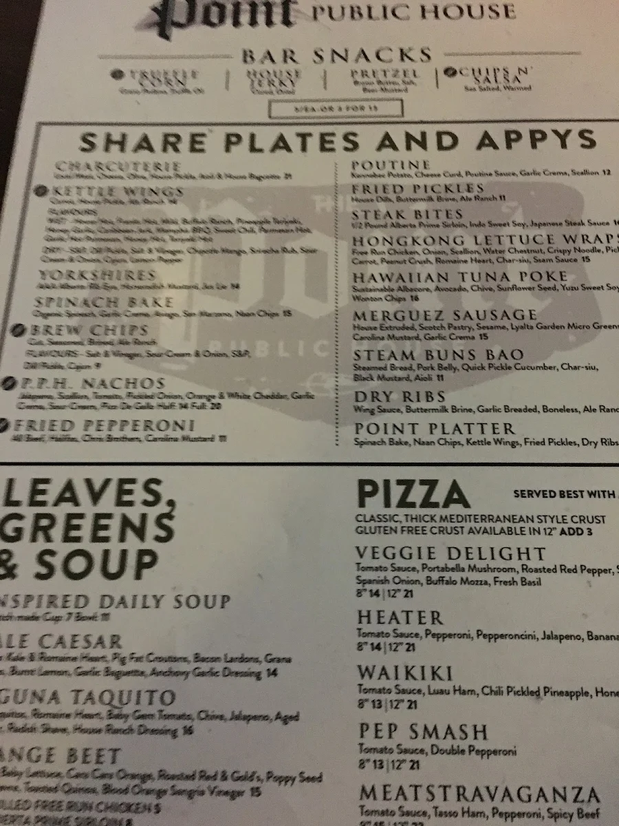 Menu, The Point Public House