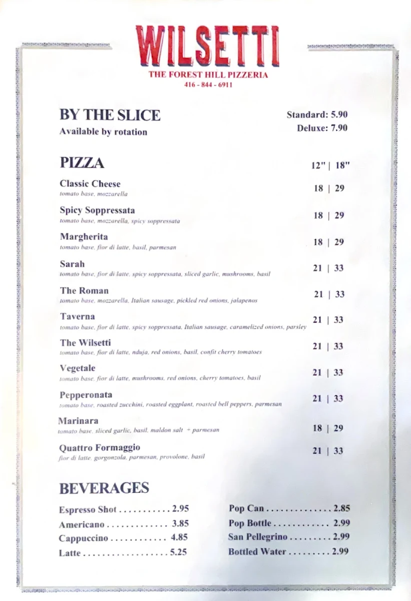 Menu, Wilsetti