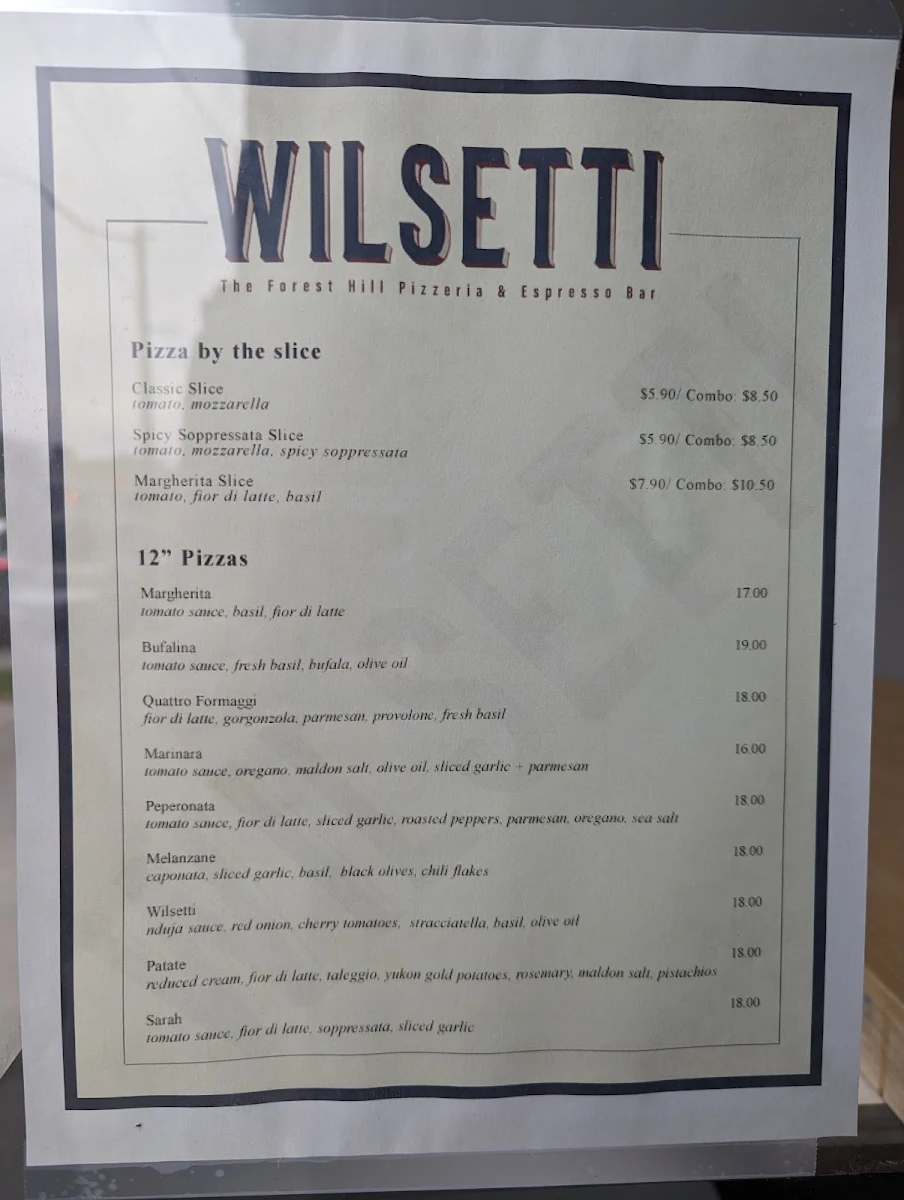 Menu, Wilsetti