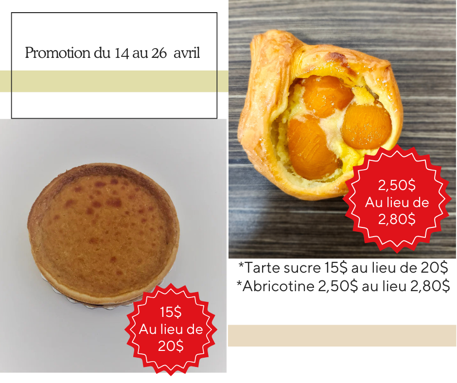 Menu, La croissanterie-Pâtisserie