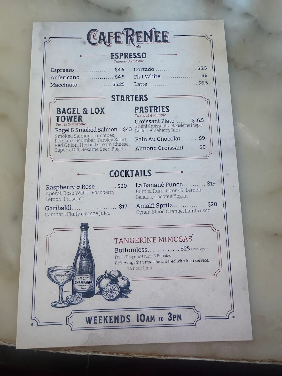 Menu, Cafe Renée