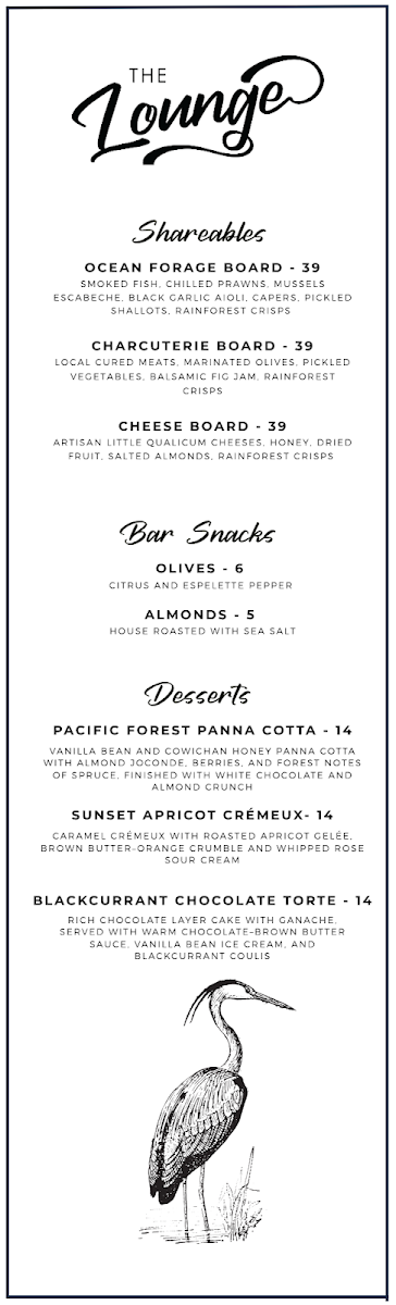 Menu, The Lounge