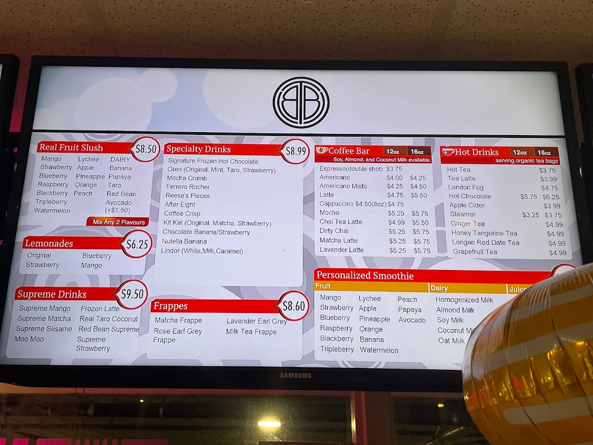 Menu, The Bubble Tea Shop