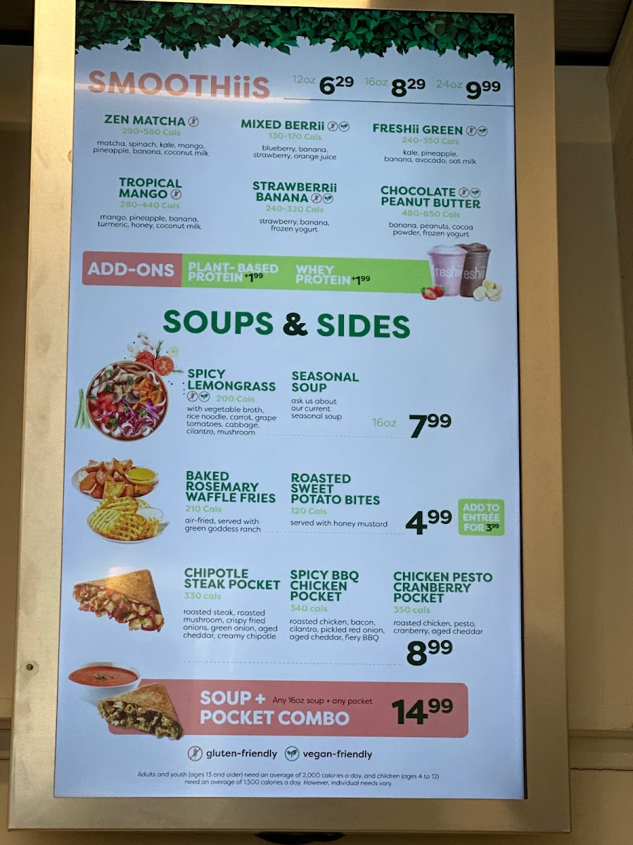 Menu, Freshii