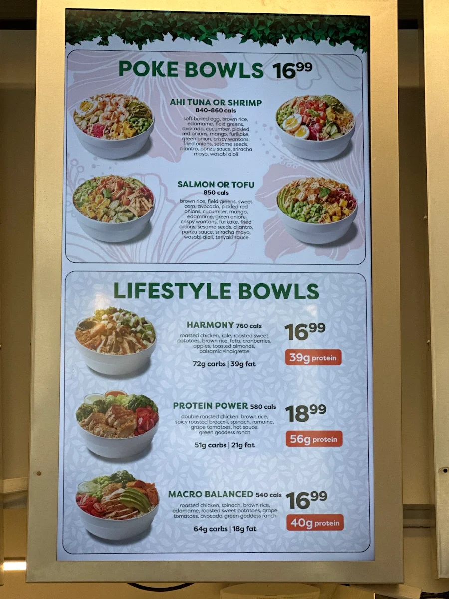 Menu, Freshii
