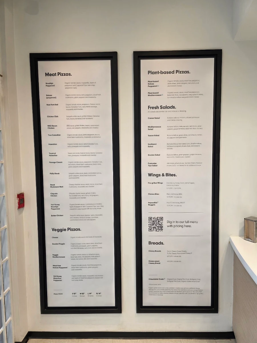 Menu, Panago Pizza