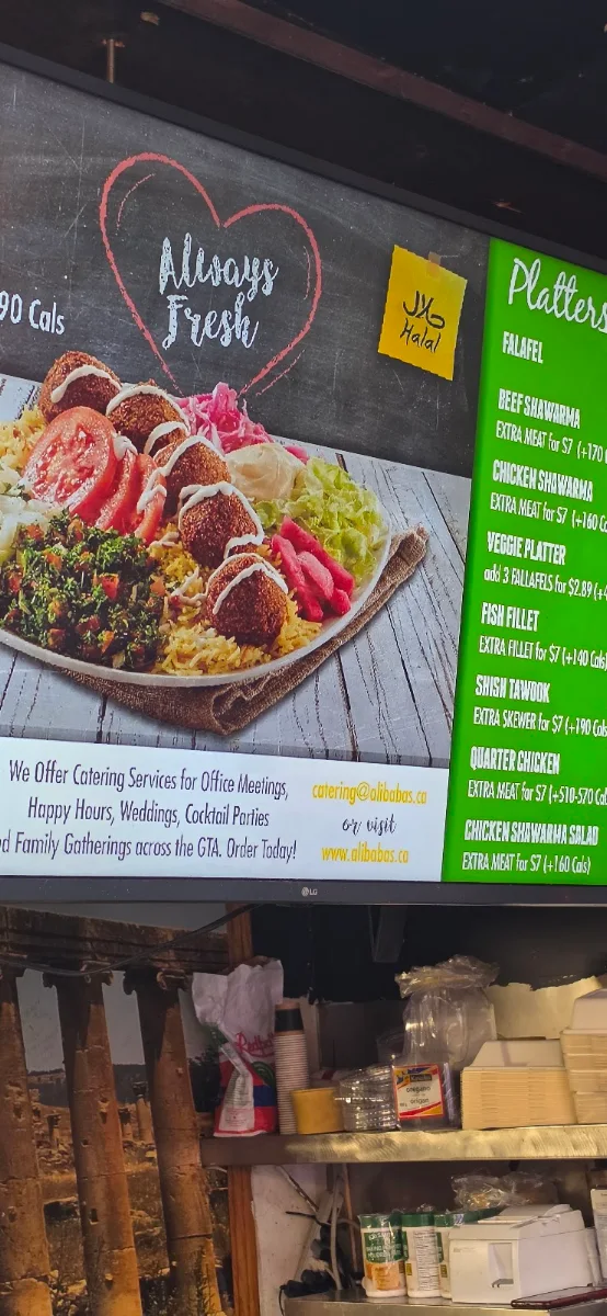 Menu, Ali Baba's Middle Eastern Cuisine - 197 Dundas St W