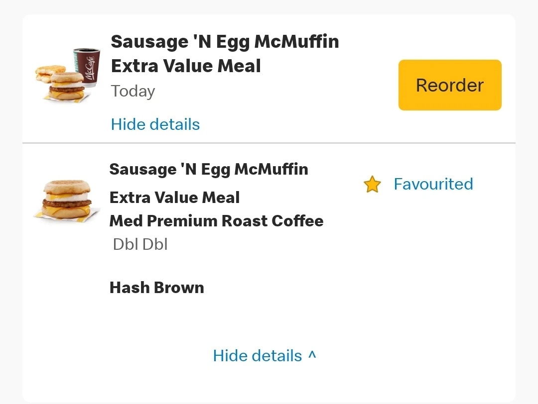 Menu, McDonald's