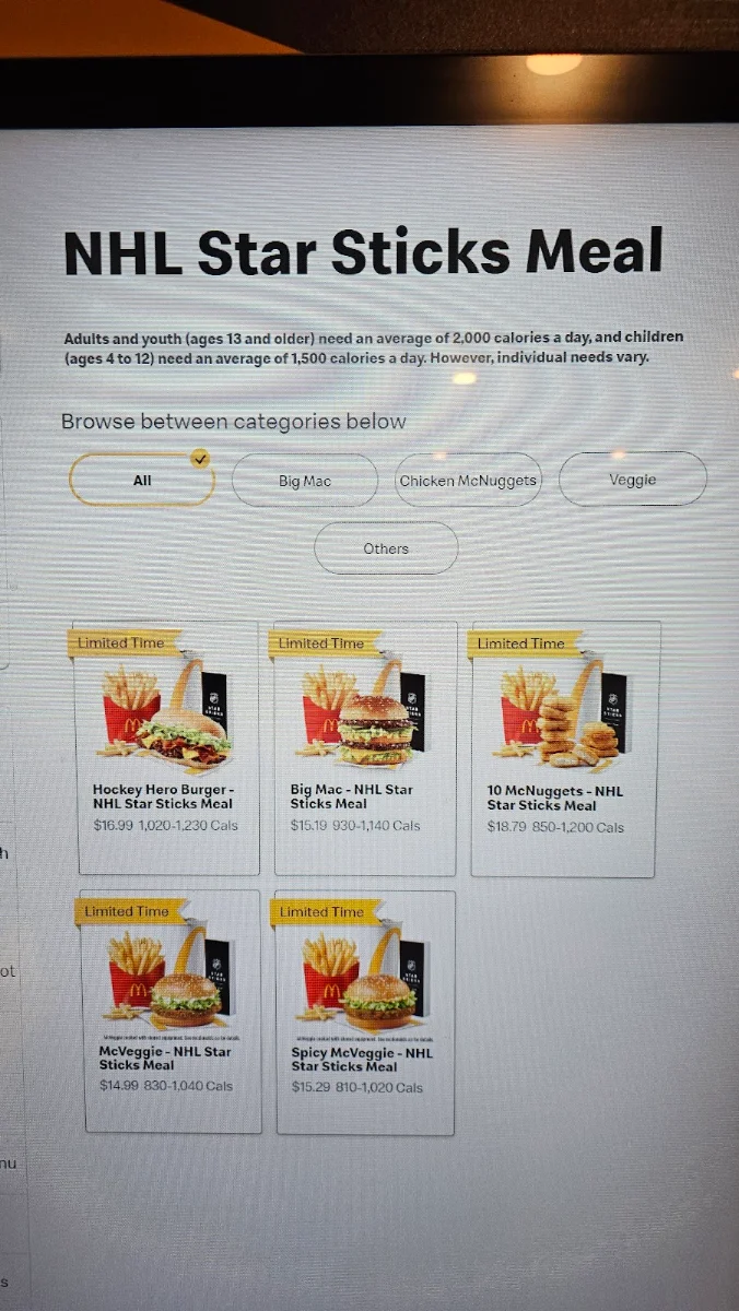 Menu, McDonald's