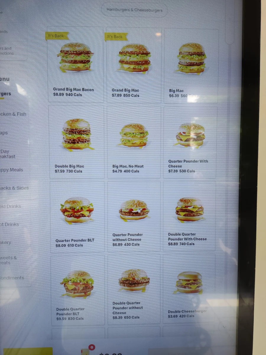 Menu, McDonald's
