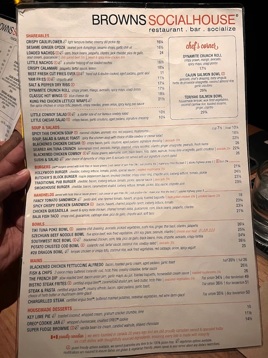 Menu, Browns Socialhouse Clearview