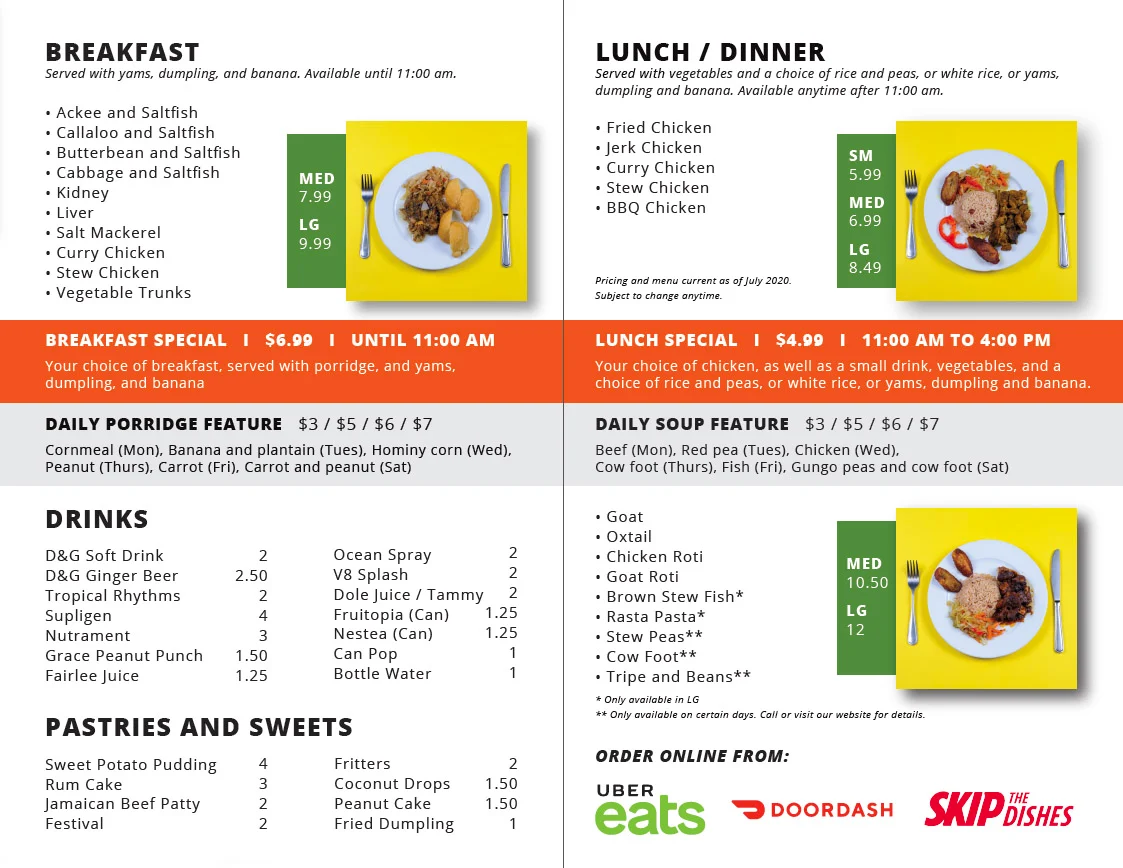 Menu, Caribbean Queen Jerk (Lawrence Road)