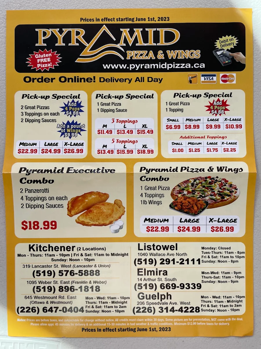 Menu, Pyramid Pizza & Wings