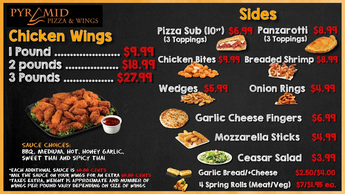 Menu, Pyramid Pizza & Wings