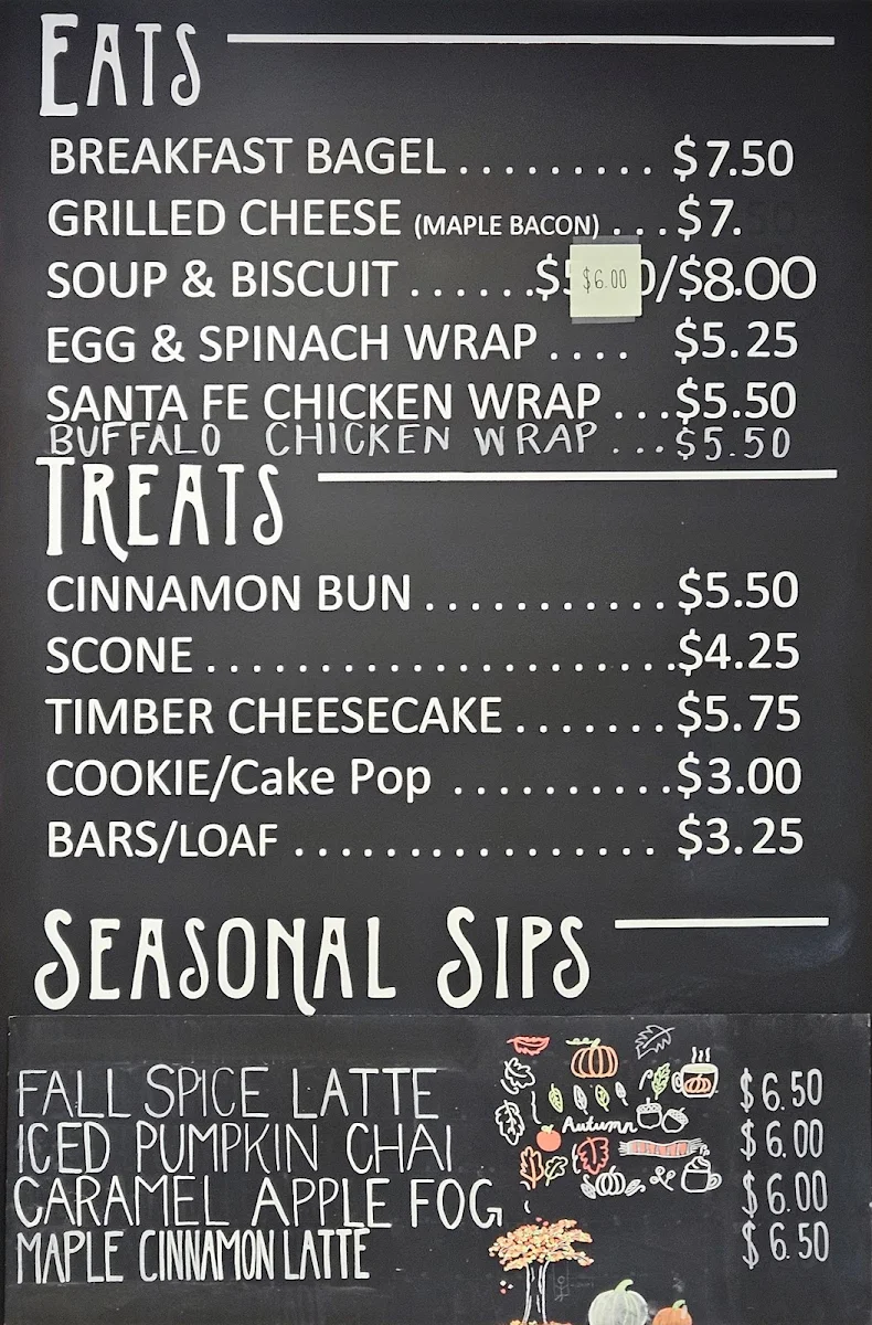 Menu, Timber Coffee Co. Ponoka