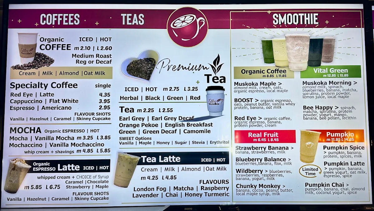 Menu, Slice Of Muskoka