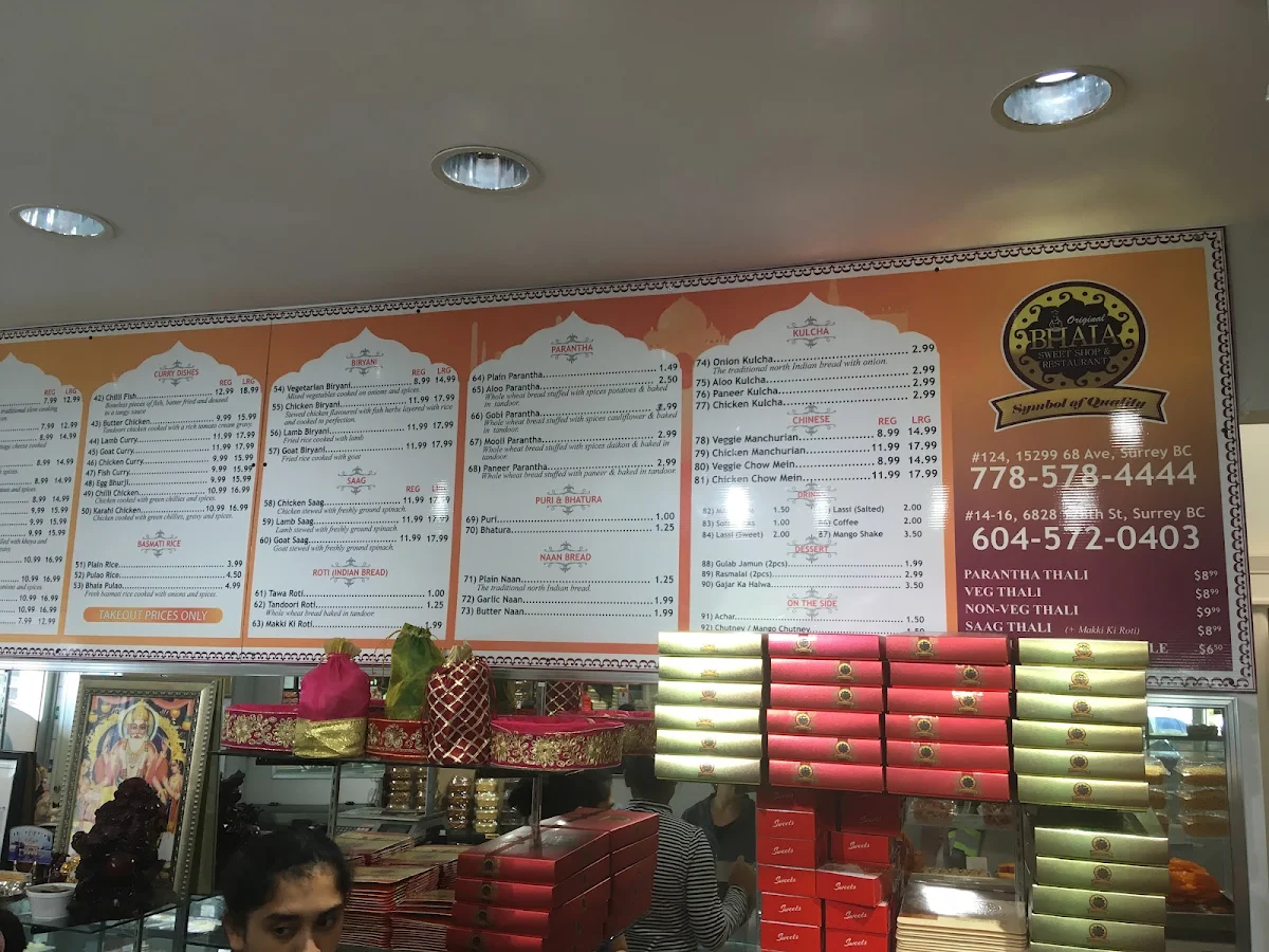 Menu, Original Bhaia Sweet Shop & Restaurant