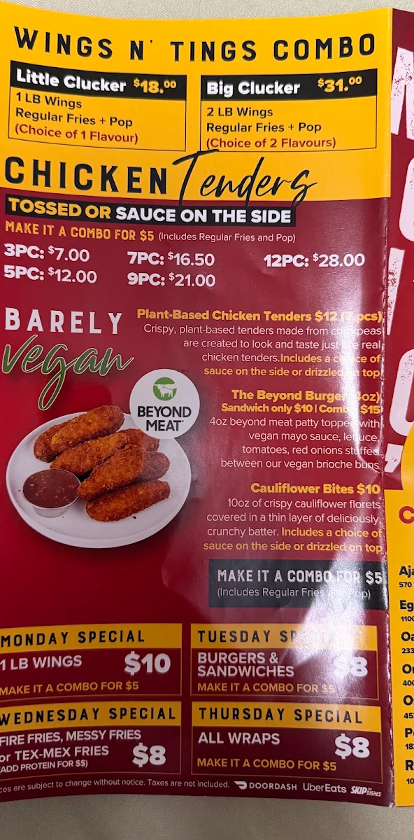 Menu, Chicken N' Dough Express