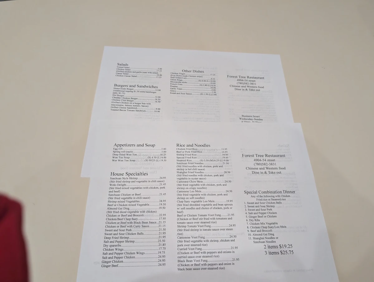 Menu, Forest Tree Restaurant & Lounge