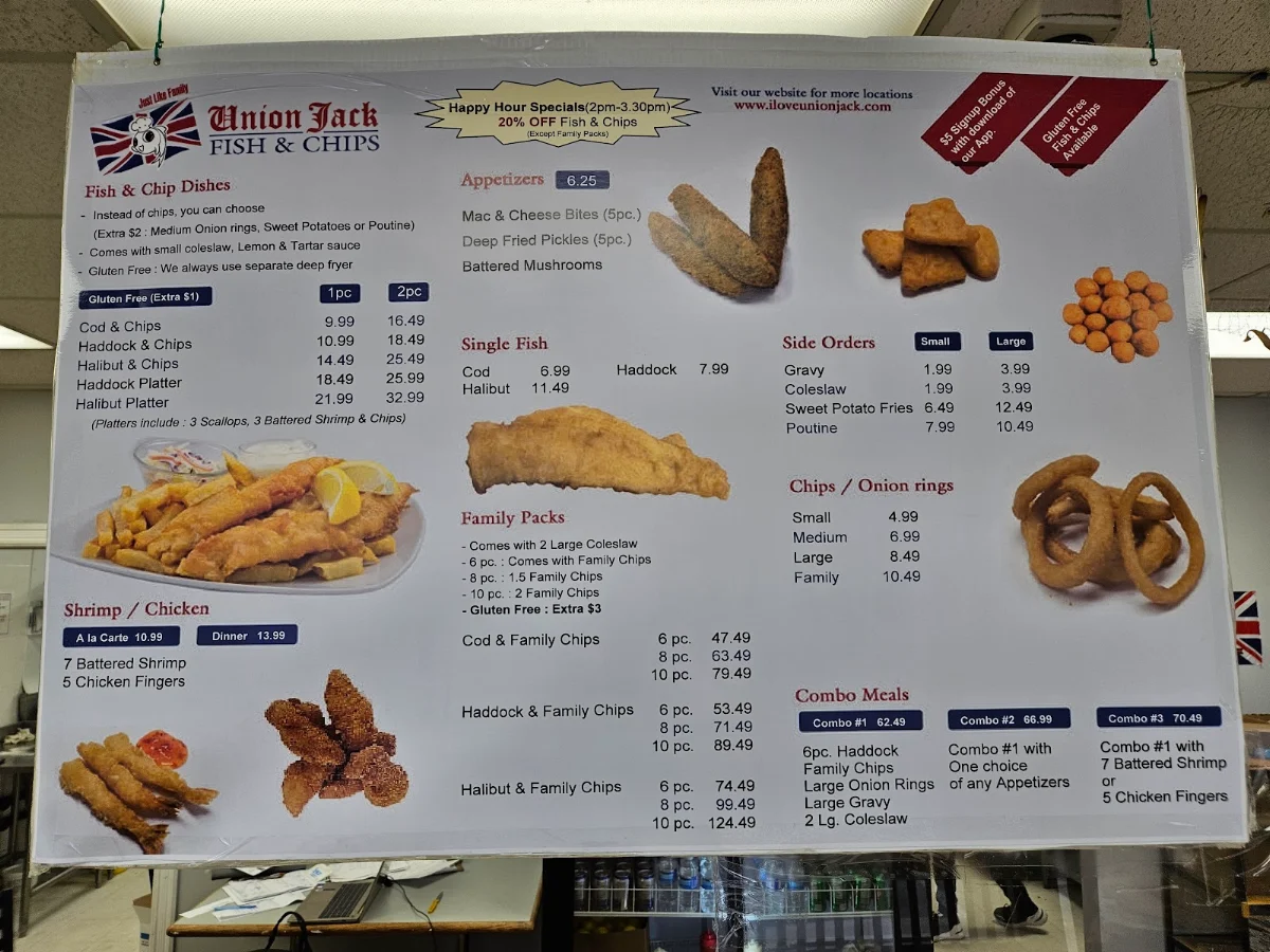 Menu, Union Jack Fish & Chips LTD Carlton Street