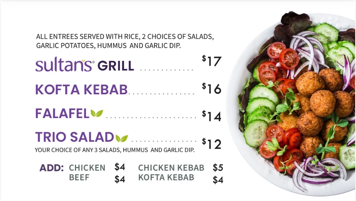 Menu, Sultan’s Mediterranean Grill - 700 University