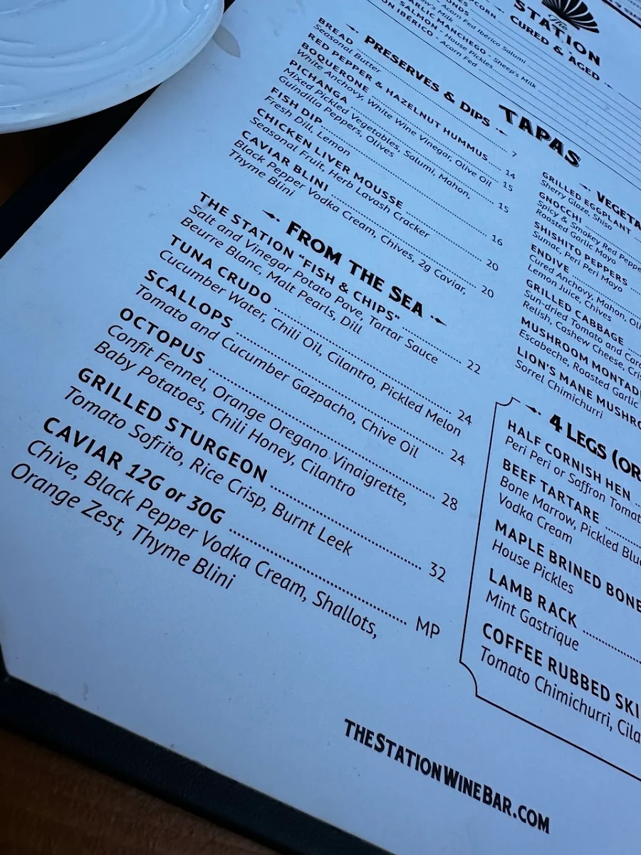 Menu, The Station Tapas and Wine