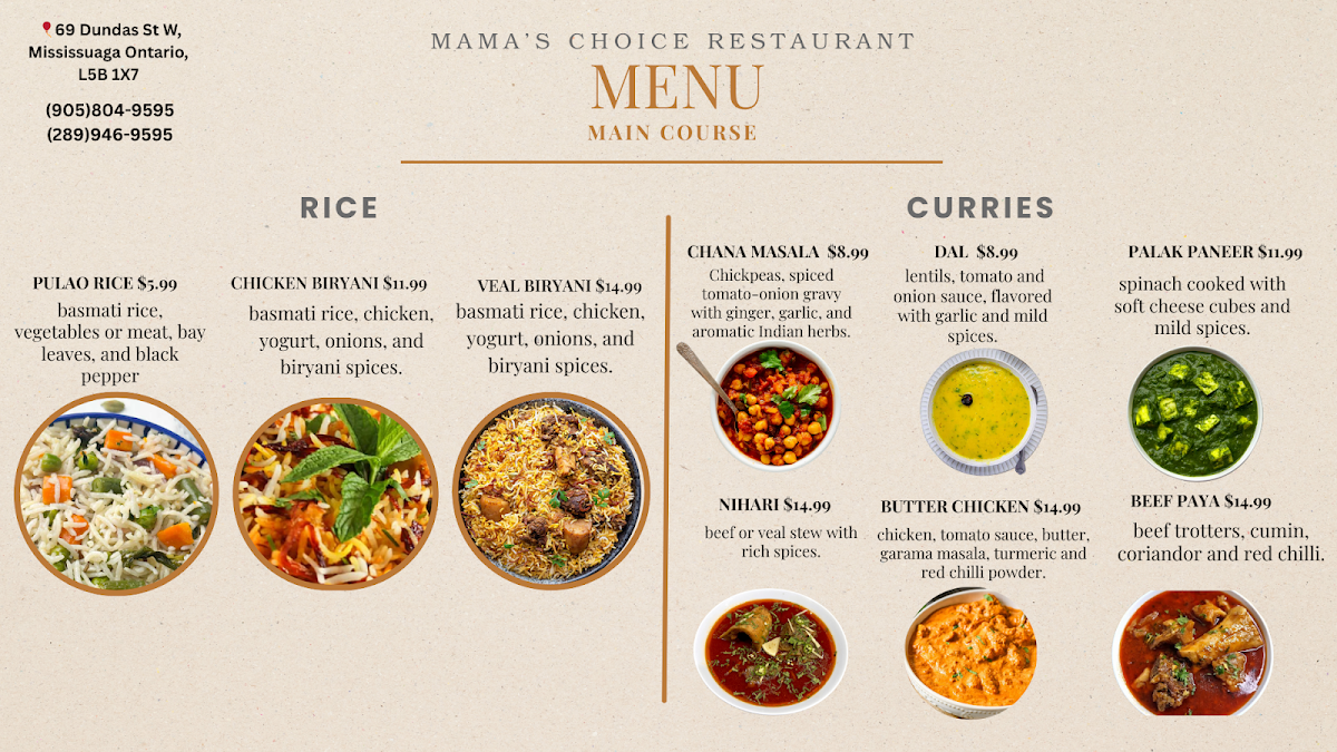 Menu, Mama's Choice Restaurant