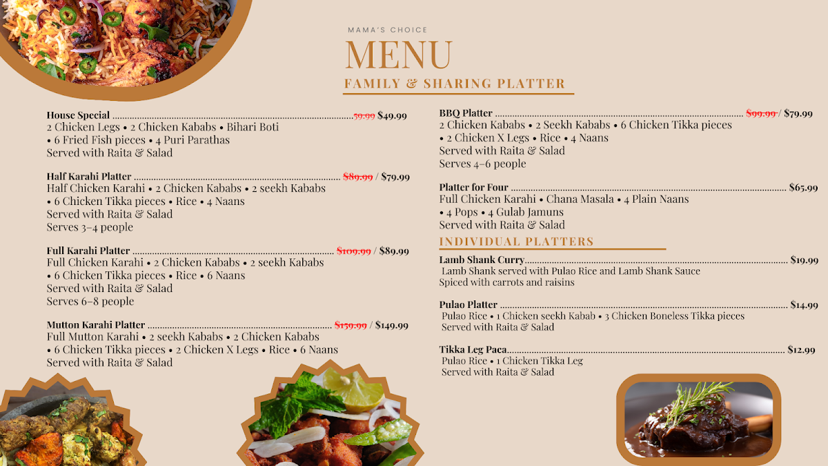Menu, Mama's Choice Restaurant
