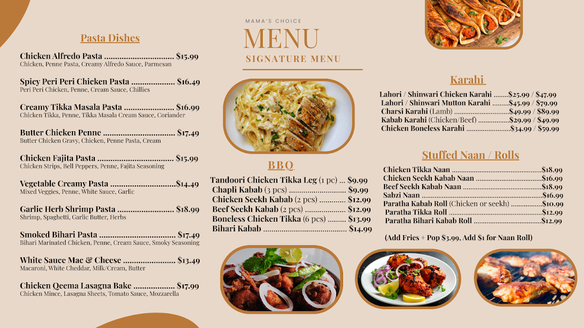 Menu, Mama's Choice Restaurant
