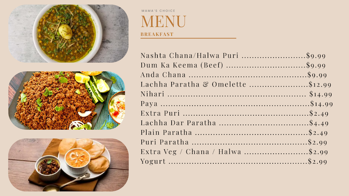 Menu, Mama's Choice Restaurant