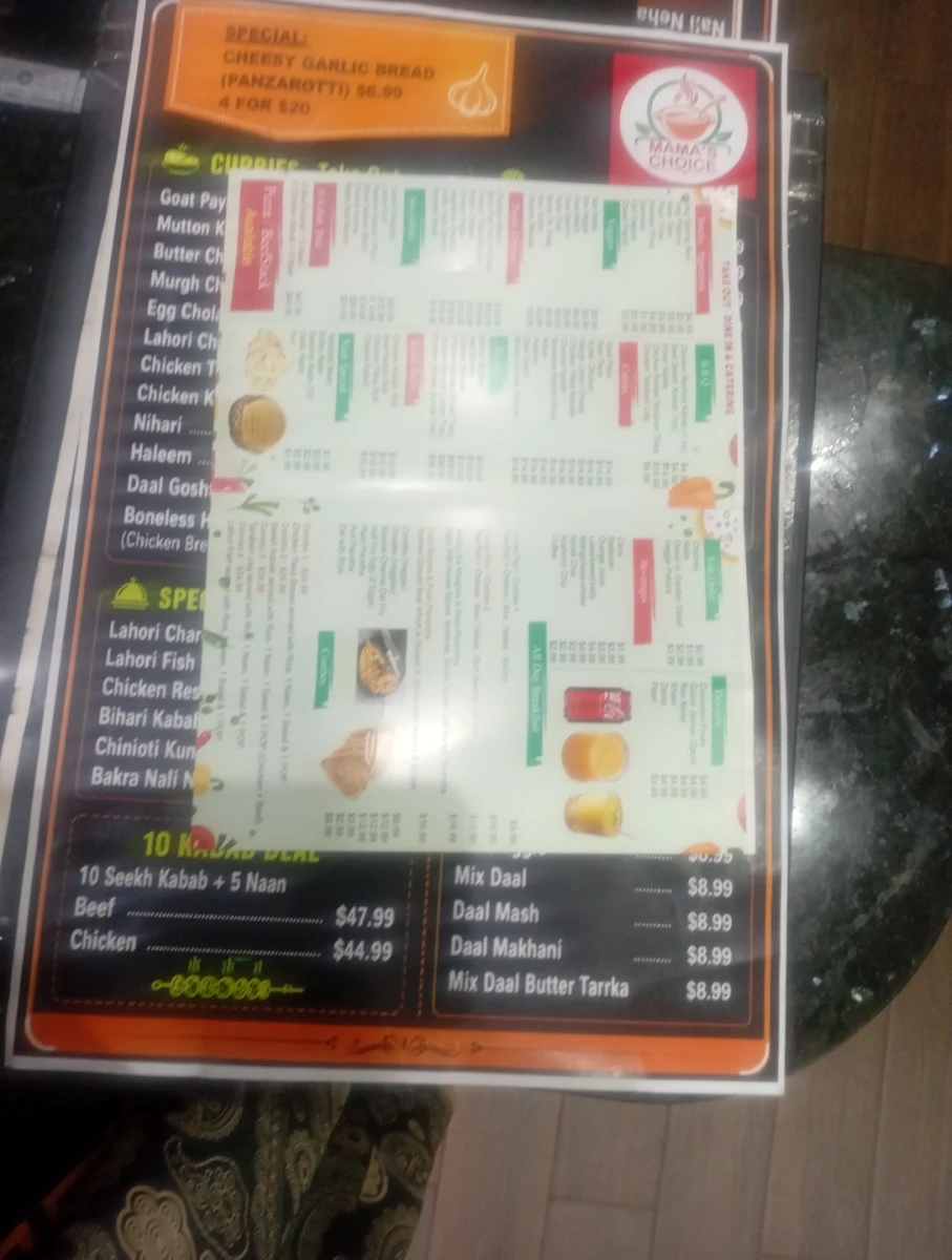 Menu, Mama's Choice Restaurant
